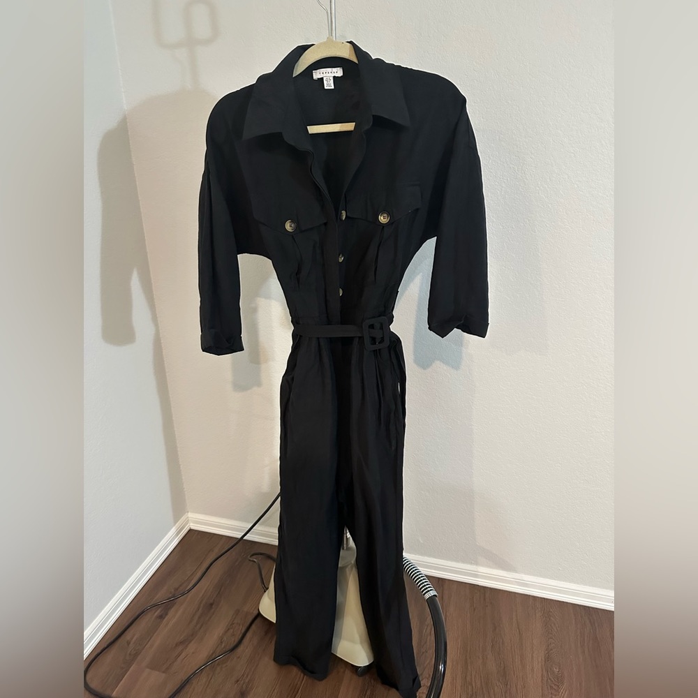 Black Belted Long Sleeve Jumpsuit - Topshop